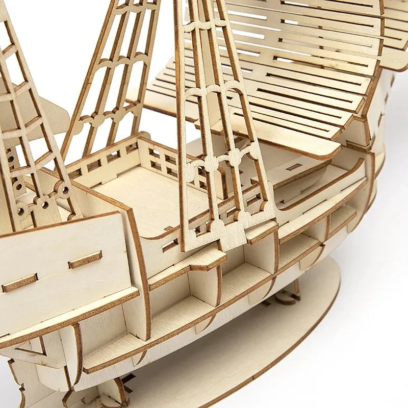 1PC 3D Sailboat Wooden Puzzle Assembly Model Puzzle DIY Wooden Crafts 3D Puzzle Gifts Desktop Decoration