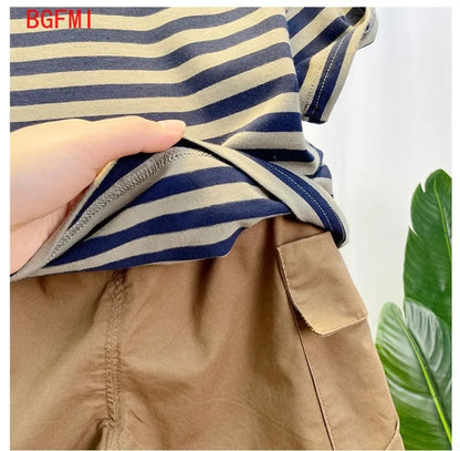 Korean Children's Clothes 2025 Summer Kids Clothes Boys Outfits Baby Thin Short Sleeves Stripe Polo Shirt +Shorts Two Pieces Set