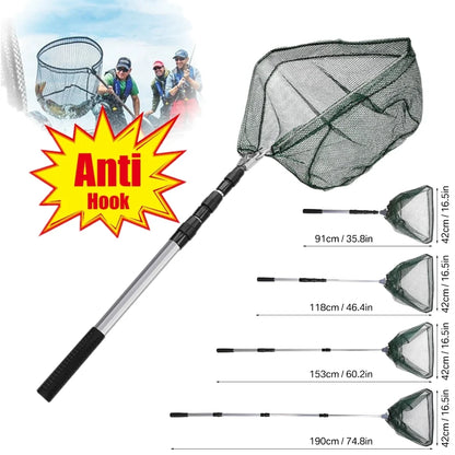 Fishing Landing Net Aluminum Alloy Durable Telescoping Extend to 190cm/130cm/55cm Folding Mesh Safe Fish Catching Releasing