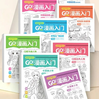 2PCS Comics Girl Boy Comics Hand Drawn Tutorial Book Novice Zero Basic Learning Line Draft Practice Book Studying