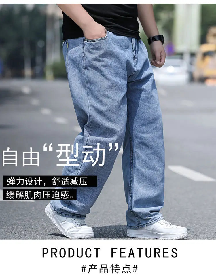10XL Oversize Jeans Men Fashion Streetwear Plus Size Cotton Loose Jeans Pants Casual Cargo Pants Breathable Big Fat Trousers