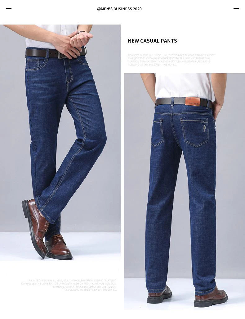2025 Four Seasons New Men's Denim Business Pants High Quality Good Fabric Comfortable Slimming Straight leg Jeans Light Blue