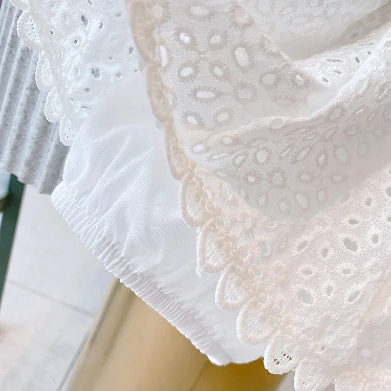 Korean Children's Clothing 2025 Summer Outfits Baby Sweet Hollow Cotton Halter Vest+Denims Shorts Kids Girls Casual Clothes Sets