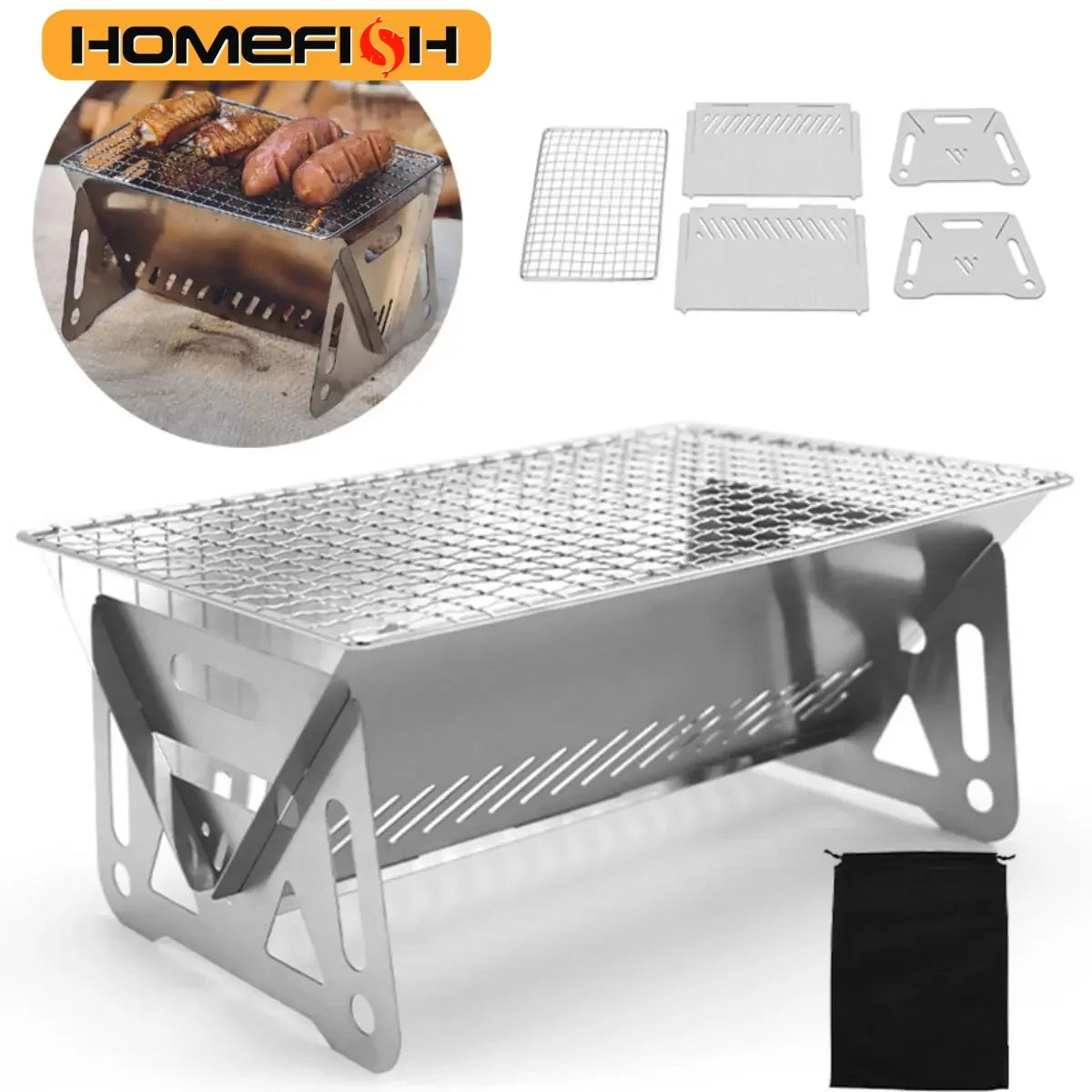 Barbecue Grill Heating Stores Multi-Function Camping BBQ Grill Rack Net Firewood Stove Stainless Steel BBQ Grill