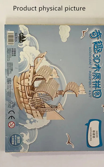 1PC 3D Sailboat Wooden Puzzle Assembly Model Puzzle DIY Wooden Crafts 3D Puzzle Gifts Desktop Decoration