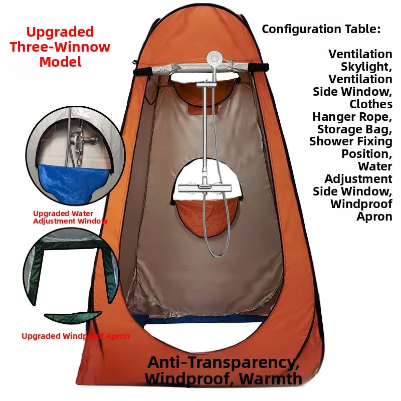 خيمة استحمام خارجية محمولة، خيمة طاقة سميكة، مرحاض متنقل، غرفة تغيير الملابس، عزل حراري، كاميرا، معدات سفر