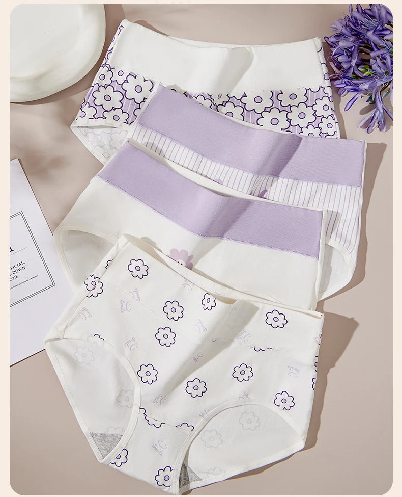 4Pcs/Set Cotton Panties Women High Waist Slimming Underwear Cute Print Young Girls Briefs Plus Size M-4XL Soft Female Lingerie