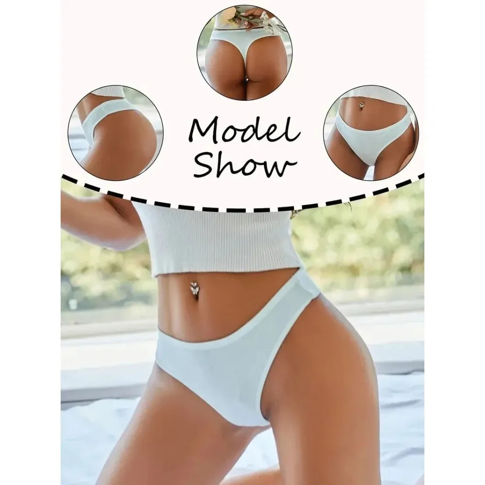 6Pcs/Set Women Cotton Thongs Panties Female Ribbed Low Rise G-String Ladies Sexy Bikini 7 Solid Color Girl Soft S-XL Intimates