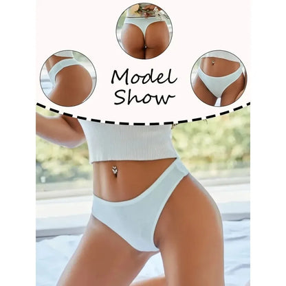 6Pcs/Set Women Cotton Thongs Panties Female Ribbed Low Rise G-String Ladies Sexy Bikini 7 Solid Color Girl Soft S-XL Intimates