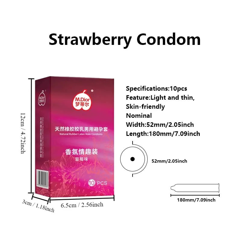 10PCS fruit flavored condoms, safe sex lubricant condoms, male condom, strawberry flavored sexy condoms