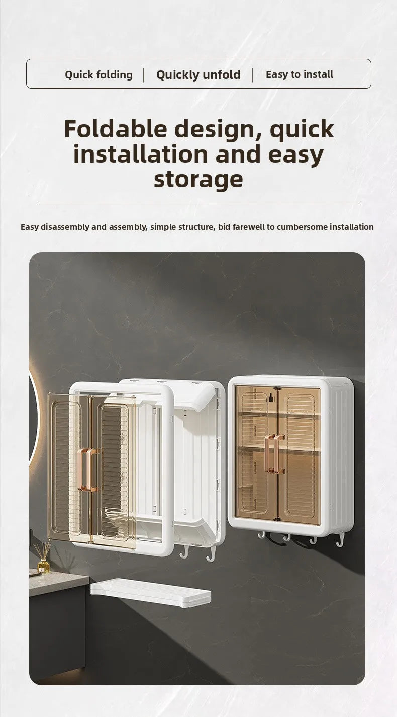 Bathroom Wall Cabinet - No-Drill Magnetic Door Storage Shelf with Dustproof Design, Hanging Organizer for Shower & Toiletries