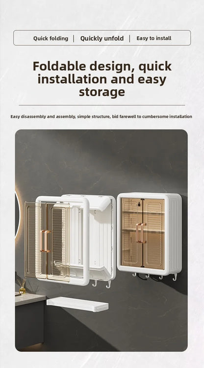 Bathroom Wall Cabinet - No-Drill Magnetic Door Storage Shelf with Dustproof Design, Hanging Organizer for Shower & Toiletries