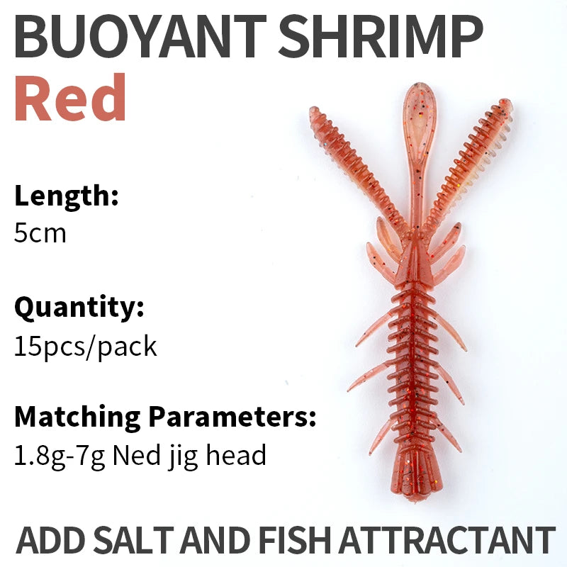 LINNHUE Floating Soft Shrimp Fishing Bait NED Rig Wobblers Shrimp Swim Lure Jig Salt Silicone Swimbait with Fish Attractant