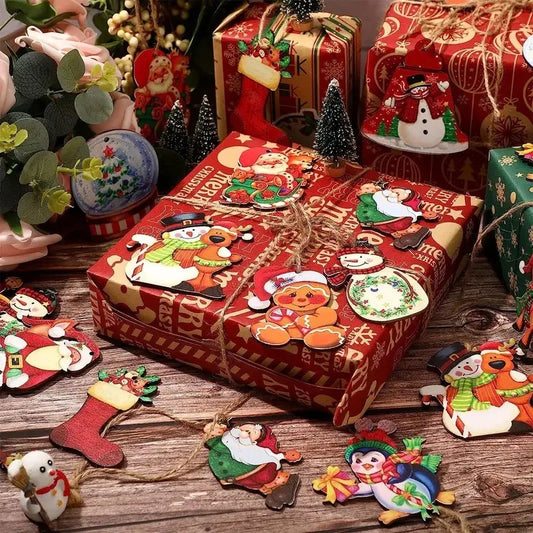 24pcs Christmas Wooden Ornaments Christmas Wood Decor Farmhouse Style Hanging Wooden Ornaments Christmas Tree Vintage Santa