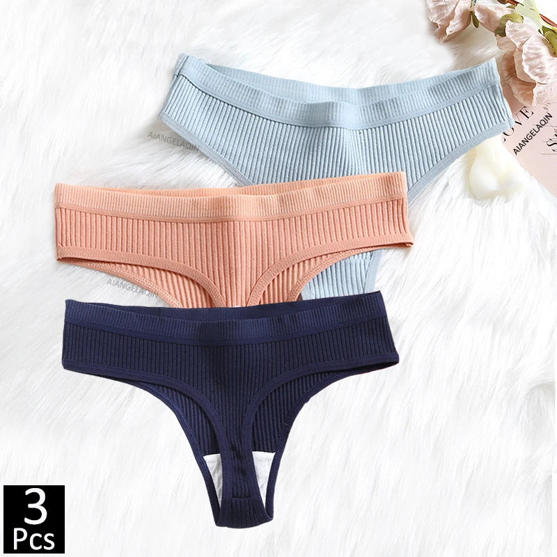 3Pcs/Lot Women's Panties Cotton Underwear Low Waist Briefs Girls Seamless Solid Color Underpant Female Sexy Tanga Thong T Back