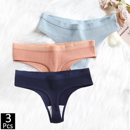 3Pcs/Lot Women's Panties Cotton Underwear Low Waist Briefs Girls Seamless Solid Color Underpant Female Sexy Tanga Thong T Back