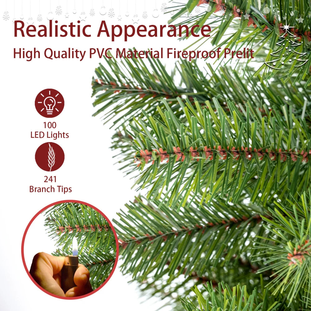 4ft Prelit Christmas Tree, 100 Warm White LEDs, 241 PVC Tips, Norwood Spruce, Easy Indoor Assembly, Stand.
