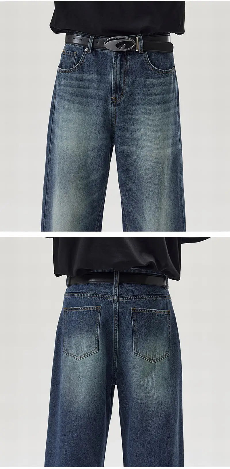 Vintage Distressed Men's Baggy Straight Jeans Spring Autumn Korean High Street Moustache Effect Denim Pants Streetwear Trousers