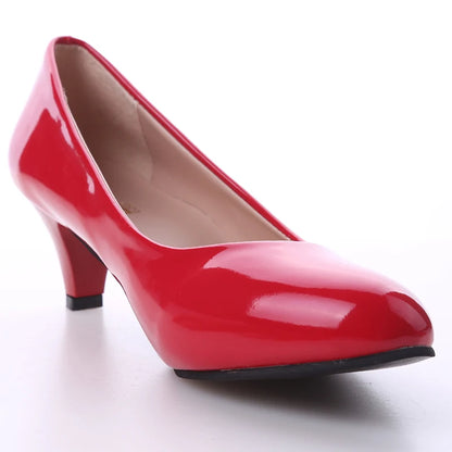 New Women's Shoes On Heels Elegant Medium High Heeled Ladies Pointed Toe Fashion Pumps For Woman Office Black White Red