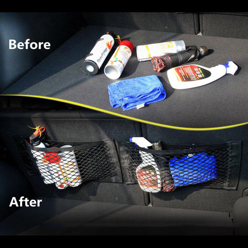 Car Rear Seat Storage Organizer Mesh Adjustable Elastic Straps Anti-Slip Net for SUV Sedan Vehicle Interior Organization Tools