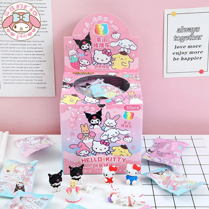 Sanrio Cartoon Eraser Rubber 16/32pcs Kawaii Students Stationery Kuromi Hello Kitty 3d Eraser Clean Tools School Children Gifts