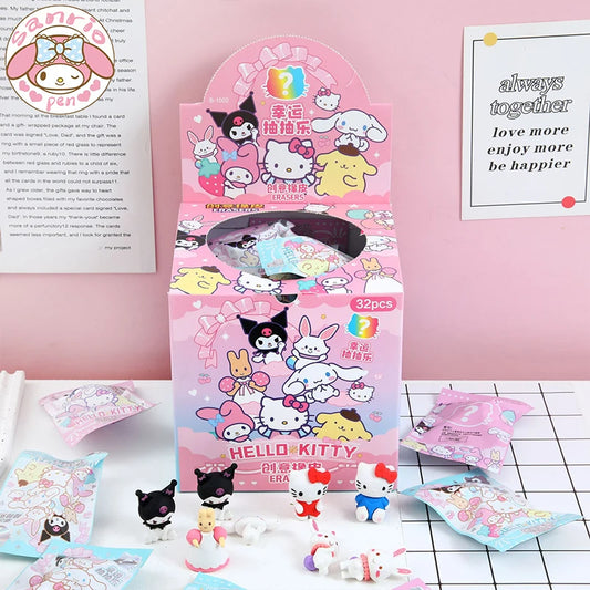 Sanrio Cartoon Eraser Rubber 16/32pcs Kawaii Students Stationery Kuromi Hello Kitty 3d Eraser Clean Tools School Children Gifts
