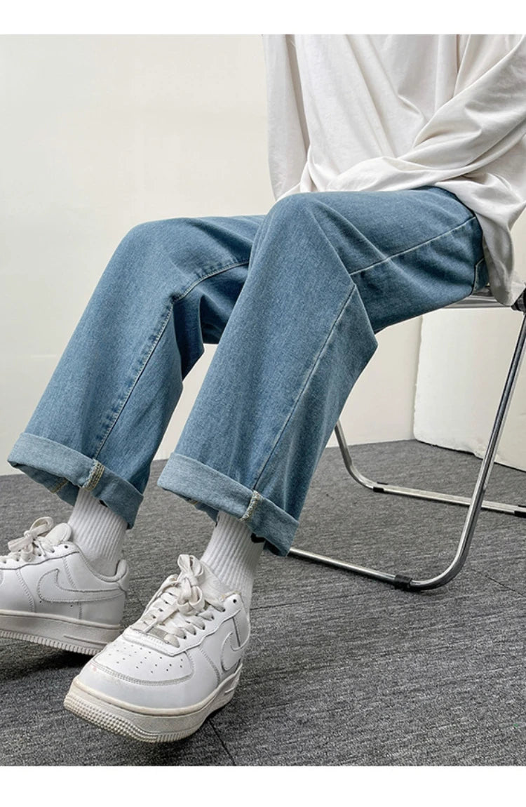2025 New Men's Jeans | Korean Euro US Style | Straight & Wide Leg Denim Pants | Trendy Solid Color & Black Design