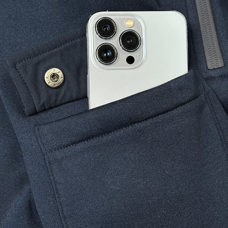 Men's Casual Sports Hoodie Spring Autumn Fashion Solid Color Long-Sleeved Pullover with Arm Pocket And Pull Rope plus Size