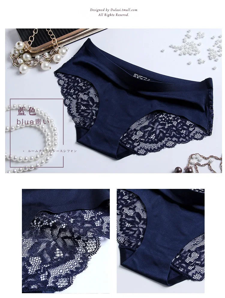 4PCS Luxury Pearl Lace Patchwork Sexy Panties One-piece Seamless Women's Briefs L - 2XL Plus Size