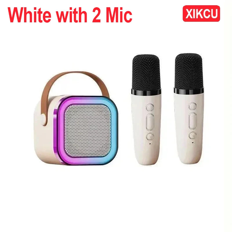Portable Bluetooth 5.3 Karaoke Speaker with 1-2 Wireless Microphones 3D Surround Sound Home Family Singing for Aux/U Disk/TF
