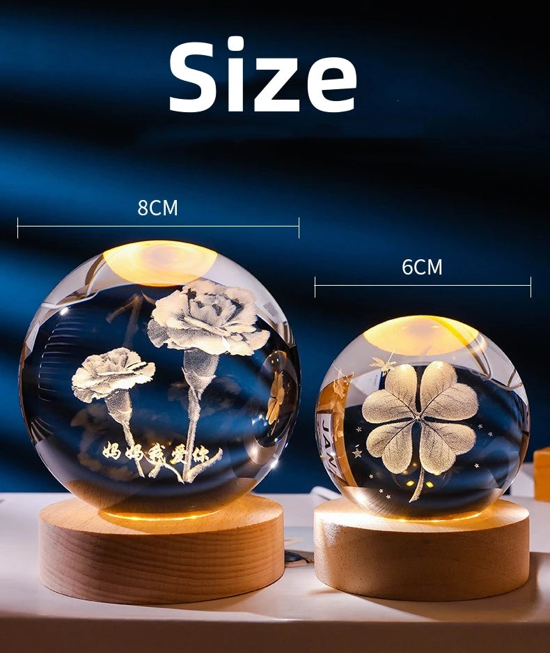 Small 3D Solar System Crystal Ball With LED Base, Night Light For Home Decoration, Gift For Astronomy Lovers