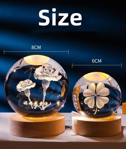 Small 3D Solar System Crystal Ball With LED Base, Night Light For Home Decoration, Gift For Astronomy Lovers