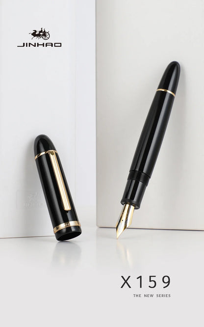 JinHao X159 Acrylic Black Fountain Pen Metal Clip Extended Fine Nib F 0.5mm for business office and school stationery gifts