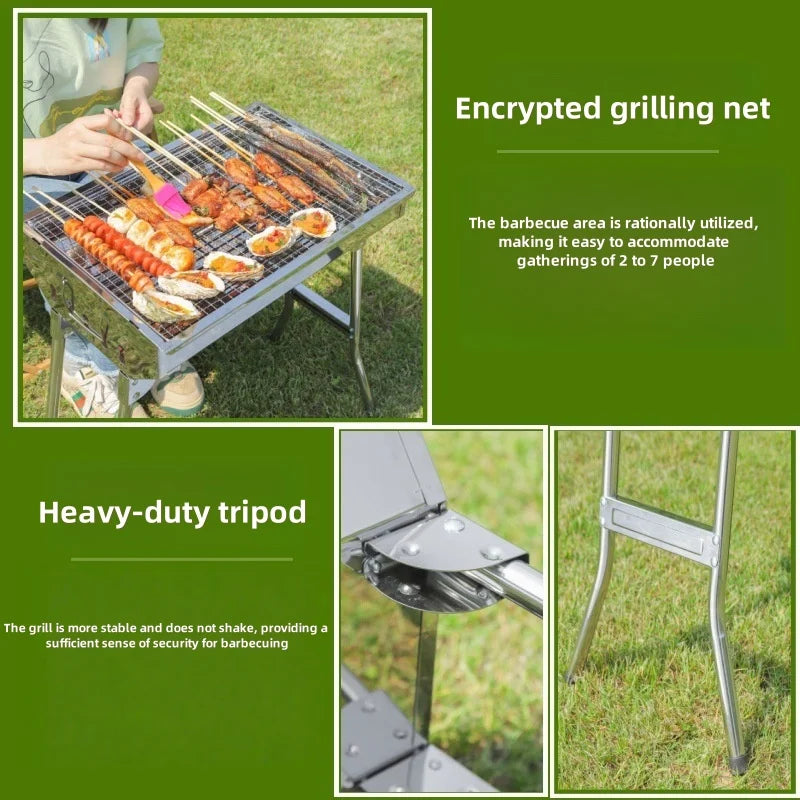 شواية من الفولاذ المقاوم للصدأ، شواية منزلية قابلة للطي، شواية محمولة، للاستخدام الخارجي! أحضر معك شواية إلى عالم التخييم.