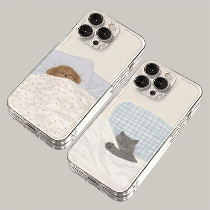 Dog Cat Couple Phone Case For iPhone 16E 17 16 15 11 12 14 13 Pro Max Air XS XR 7 8Plus SE2 Cute Cartoon Animal Shockproof Cover