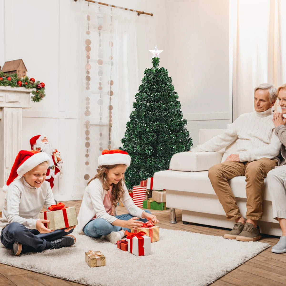 6' Pre-Lit Artificial Christmas Tree Fiber Optic Home Decor w/ LED Light & Stand