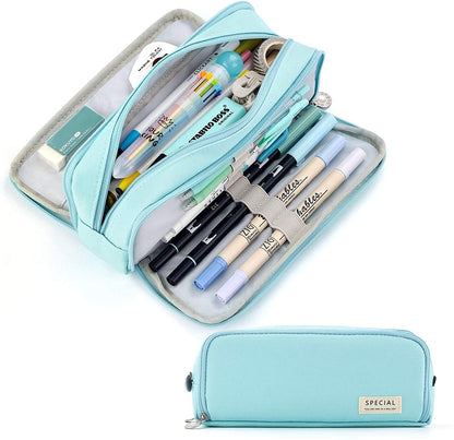 Kawaii Large Capacity Pencil Case 3 Compartment Pouch Pen Bag Double Side Opening Student Stationery Organizer School Supplies