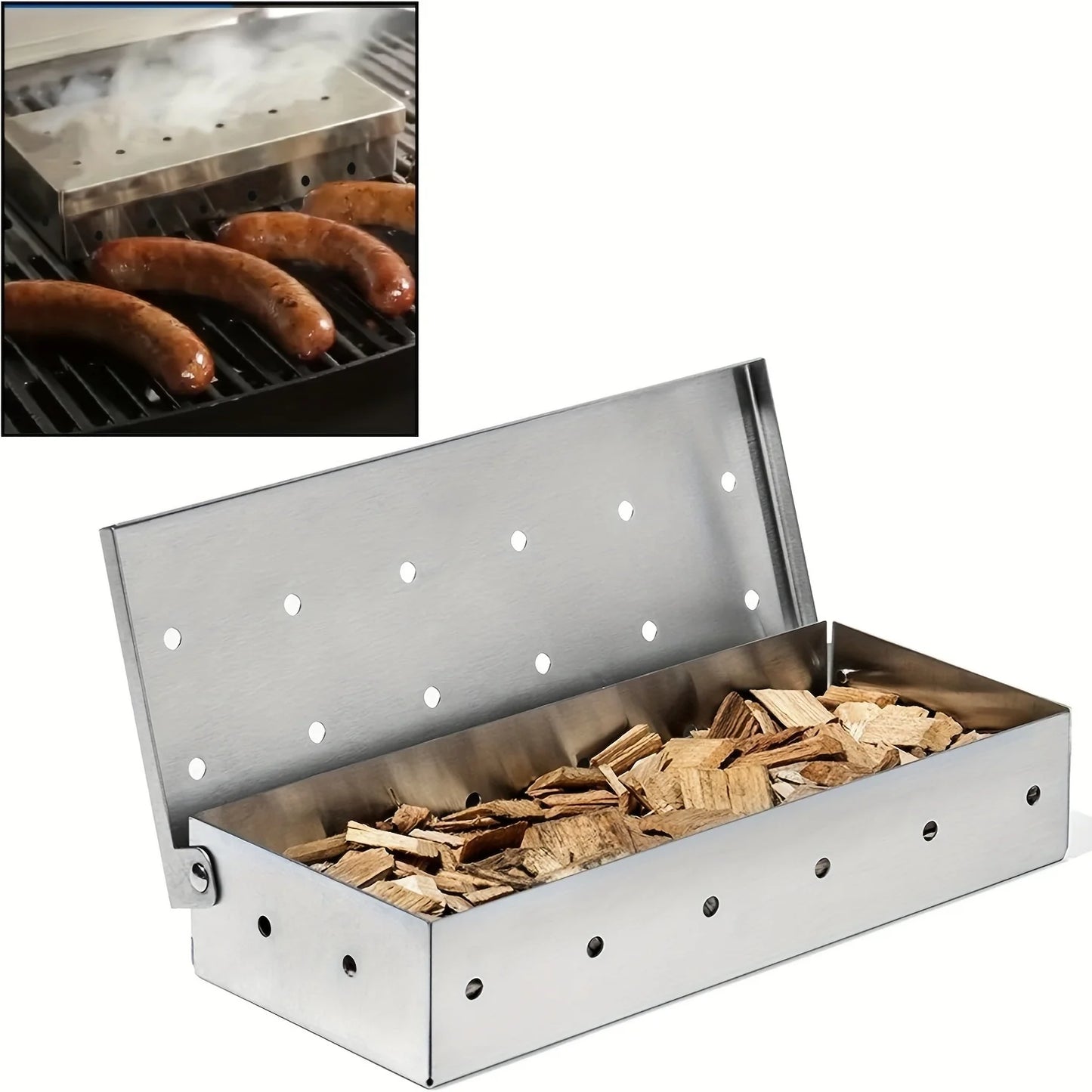 Stainless Steel Smoker Box for Gas BBQ, Wood Chip Smoker, Meat Smoker, Outdoor Cooking Tool, No Power Required bbq accessories