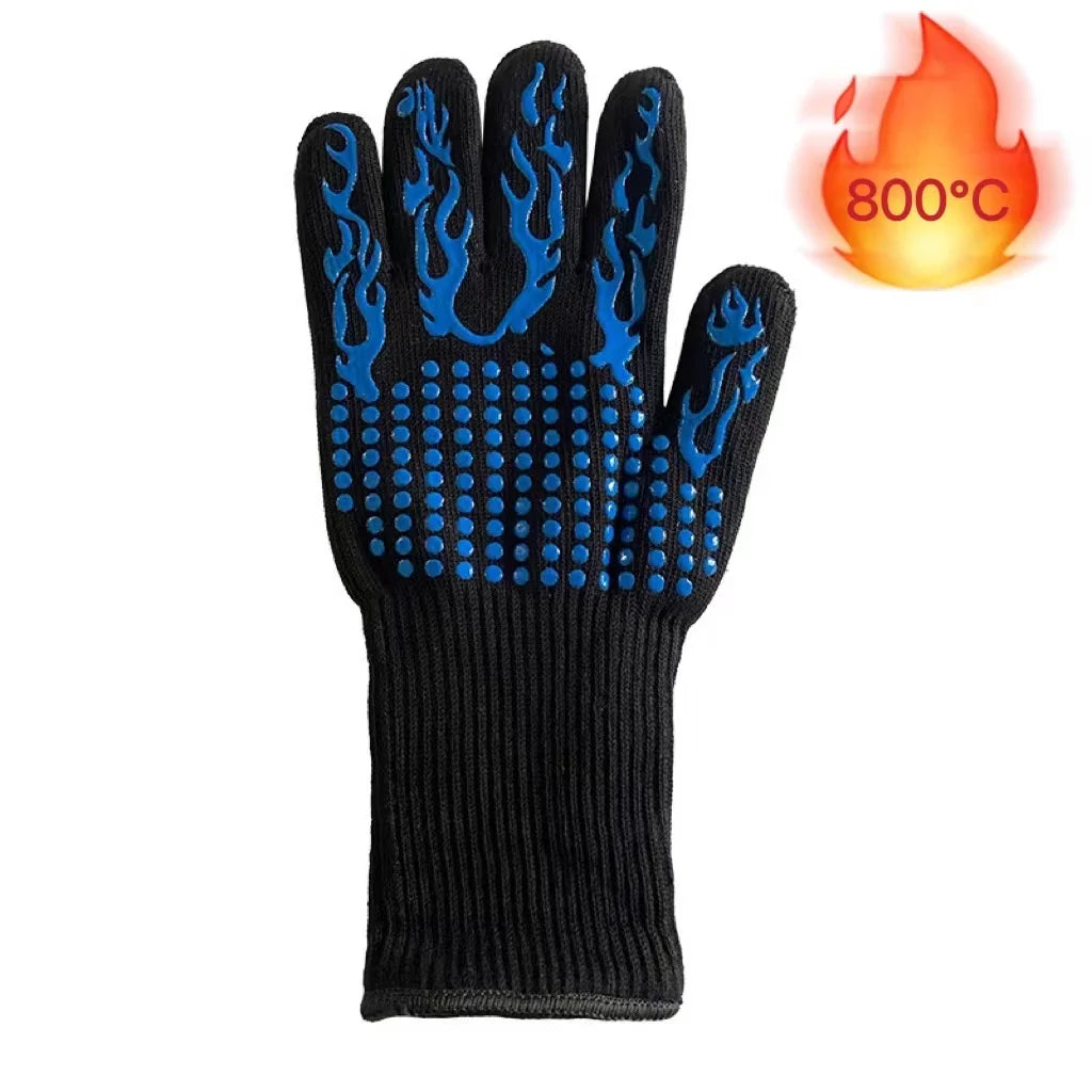BBQ Gloves Silicone Heat-Resistant Glove Kitchen Microwave Oven Mitts 500 800 Degree Fireproof And Non-Slip Barbecue Gloves