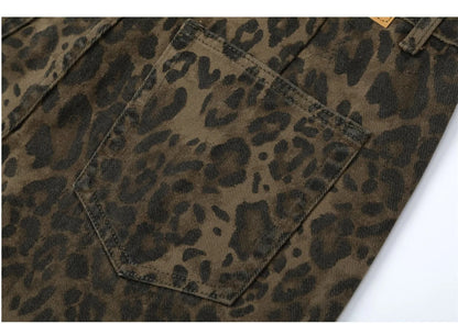 Vintage Leopard Jeans Women Denim Pants Female Spring Oversize Casual Wide Leg Trousers Streetwear Hip Hop Clothes Loose Y2K