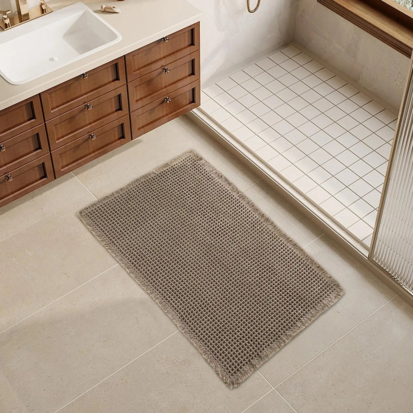 Bath Mat Bathroom Rugs Shower Mat Non Slip Waffle Quick Dry Machine Washable Carpet Super Absorbent Waffle Bathroom Mat