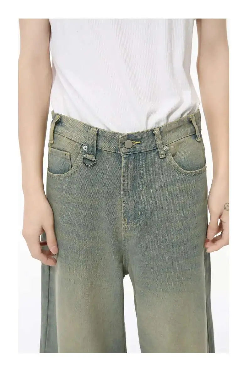 IEFB 2024 Autumn Men Denim Pants Straight Droop Vintage Loose Bottom Straight Wide Leg Casual Male Trousers Korean Style 9C1519