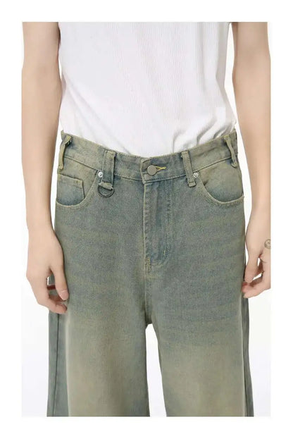 IEFB 2024 Autumn Men Denim Pants Straight Droop Vintage Loose Bottom Straight Wide Leg Casual Male Trousers Korean Style 9C1519