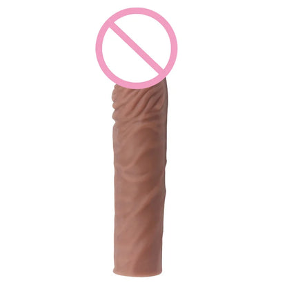 Male Silicone Penis Ring Enlargement Delayed Ejaculation Soft Realistic Penis Sleeve Extender Condom Dick Cover Case Cock Header