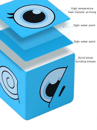 Kids Emotions Expression Game Wooden Cube Face Changing Board Cartoon Puzzle Toy Montessori Thinking Challenge Games