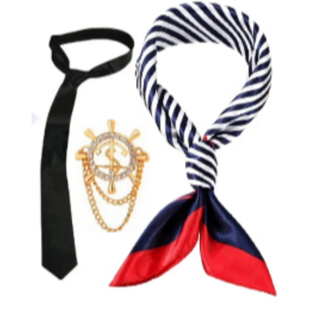 Halloween Dress Up Accessories Navy Cap Scarf Tie Sunglasses Cigarette Holder Chain assel Rudder Brooch Sailor Navy Set of Eight