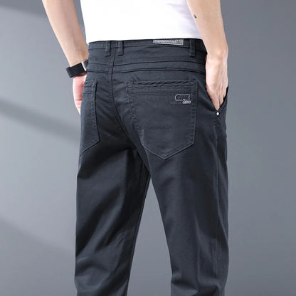 Seven-Color Stretch Jean Men's Trendy Wild Simple 97% Cotton High-End Slim-Fitting Small Straight Casual Men's Clothing Trousers