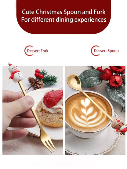 Christmas Themed Cutlery Set Stainless Steel Creative Cartoon Knife Fork Spoon 2/4/6pcs Set Holiday Gift Cutlery Decoration