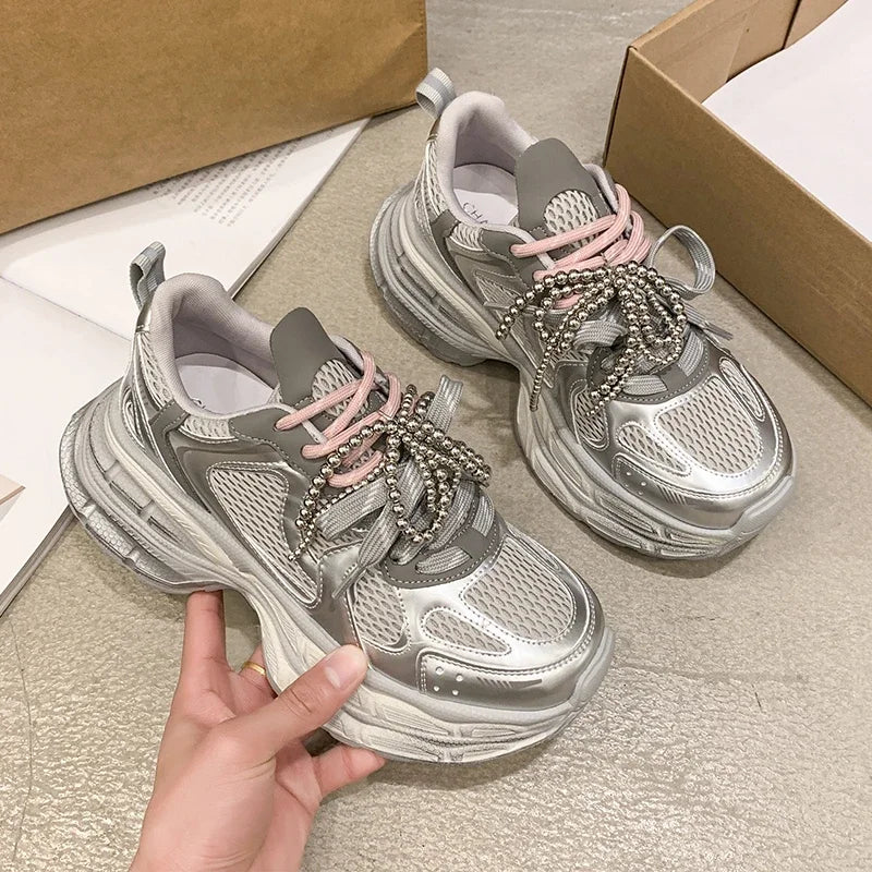 Shoes for Women 2025 New Front Lace-up Women's Vulcanize Shoes Fashion Round Toe Mesh Outdoor Best Seller Breathable Sneakers