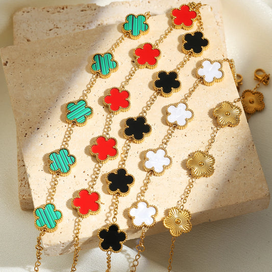 Fashion Flower Stainless Steel Bracelet for Women – Trendy Gold Color Romantic Jewelry